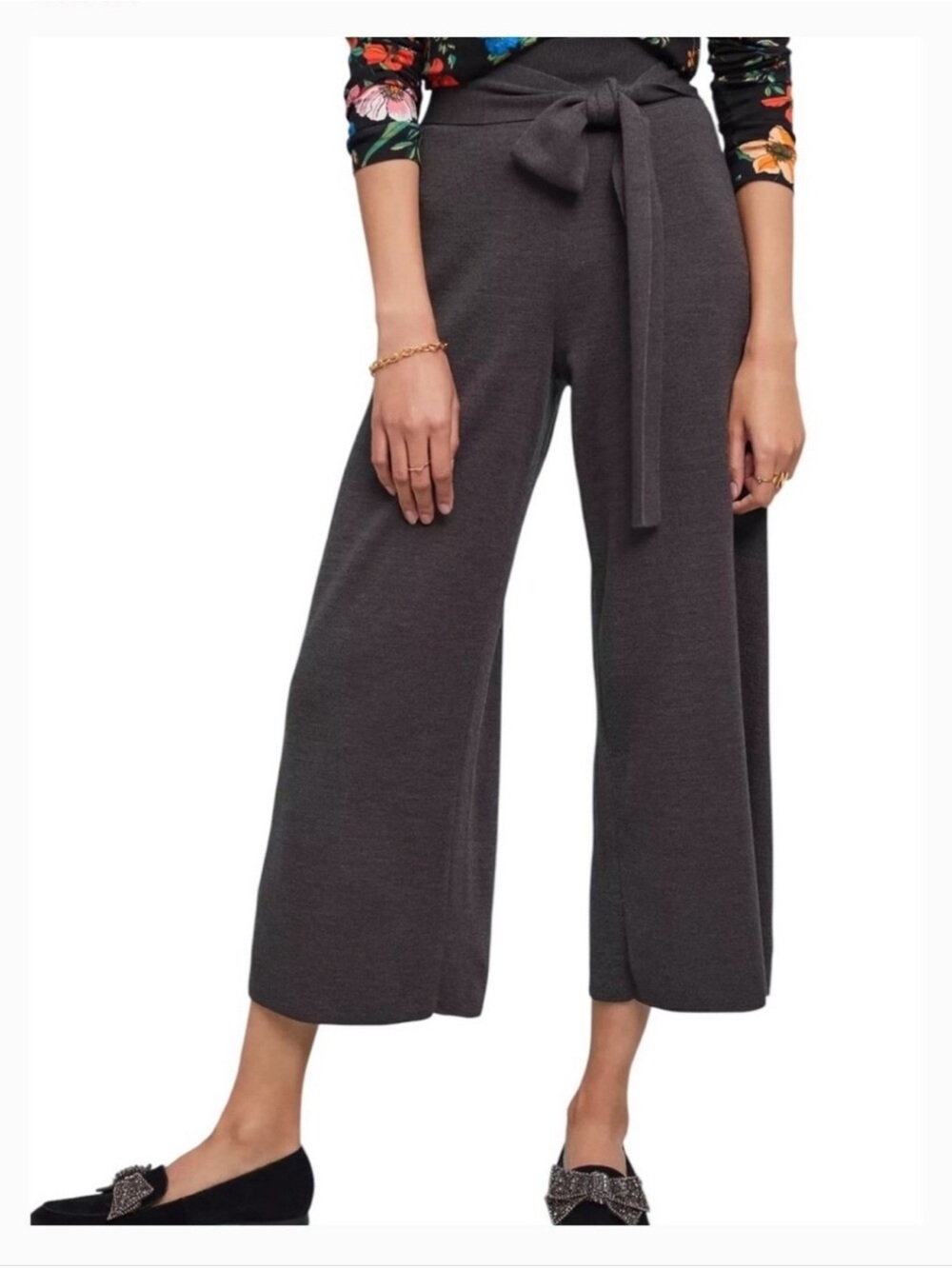 Moth By Anthropologie Gray Wool Wide Leg Culotte Pants L